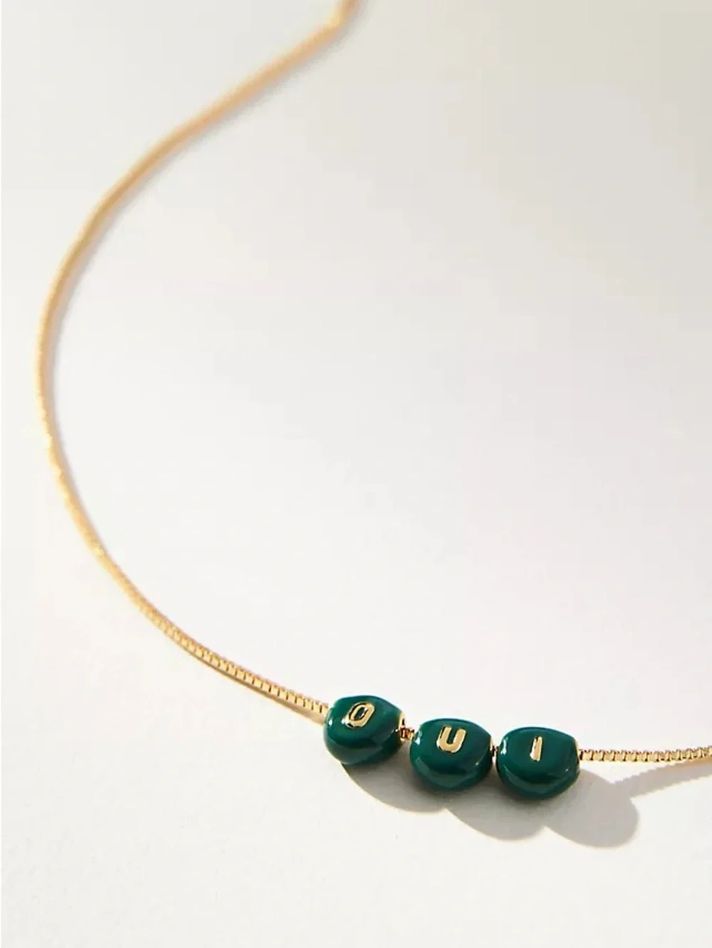Clare V Gold Necklace with Green Bead Accents